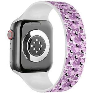 Solo Loop band compatibel met alle series Apple Watch 38/40/41mm (kleurrijke camouflage roze eenhoorn sterren) rekbare siliconen band band accessoire, Siliconen, Geen edelsteen