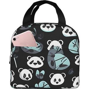 GeRRiT Zwart en Wit Panda gezicht Gedrukte Geïsoleerde Lunch Bag Draagbare Lunch Bag Draagbare Opbergtas