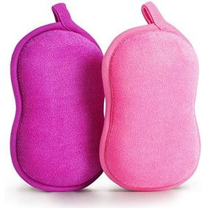 BabaMate Natuurlijke bamboe babybadspons - 2 stuks - ultrazachte en absorberende spons voor de gevoelige huid van de baby, biologisch afbreekbaar, hypoallergeen - roze violet