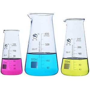 Erlenmeyer fles met uitloop en bedrukte afstuderen 500ml Lab conische fles brede mondfles Borosilicaat 3.3 glazen vloeibare dispenser melksap beker (500ml)