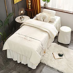 MESCXTY 4-delige microvezel dekbedovertrekset voor massagetafel, effen, herbruikbaar, voor de woonkamer, schoonheidsdekbed voor lichaamfysiotherapie-massage, wit, 190 x 80 cm