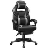 SONGMICS Gaming chair, bureaustoel met voetsteun, bureaustoel met hoofdsteun en lendenkussen, in hoogte verstelbaar, ergonomisch, 90-135° kantelhoek, tot 150 kg draagvermogen, zwart-grijs OBG073B03