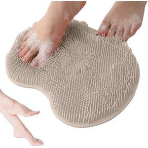 Douchevoetschrobbermat met antislip zuignappen, voet- en rugreinigingskussen, siliconen exfoliërende pad, antislip badkamer douche voetpad met zuignappen en afvoergaten (bruin)