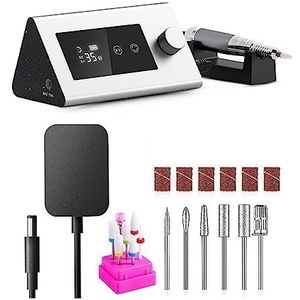 Nagelvijl elektrisch, 35000 rpm elektrische nagelboormachine, schuurmachine nagel elektrische manicureboor for nagelgereedschap, aanraakscherm manicuremachine ontworpen for salons gezinnen(White-Set)