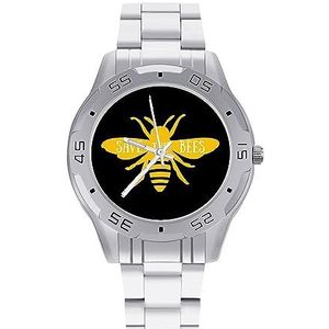Save The Bees Herenhorloge, modieus, sporthorloge, zakelijke horloges met roestvrijstalen armband, Stijl, regular