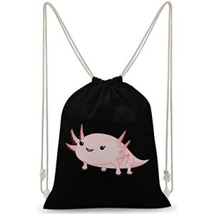 Cartoon Roze Axolotl Trekkoord Rugzak String Bag Sackpack Canvas Sport Dagrugzak voor Reizen Gym Winkelen