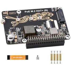POE M.2 HAT+ (B) Combineert PCIe naar M.2 en Power Over Ethernet POE voor Raspberry Pi 5, Ondersteuning NVMe M.2 2230/2242/2260/2280 SSD, IEEE 802.3af/at POE Network Standard