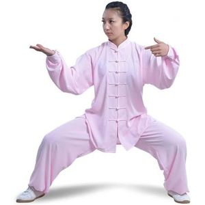 Tang Pak Katoen En Linnen Mannen En Vrouwen, Chinese Traditionele Kostuum Martial Arts Tai Chi Lange Mouwen/Korte Mouwen Traditionele Tai Chi Kleding Voor Uw Tai Chi Oefening, PINK-L