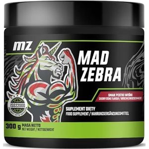 Mad Zebra Pre-Workout Powder 300g - 2000 mg L-Citrulline en 3000 mg L-Arginine per portie - 30 porties voor meer energie en uithoudingsvermogen - Bittere kersensmaak - van MZ