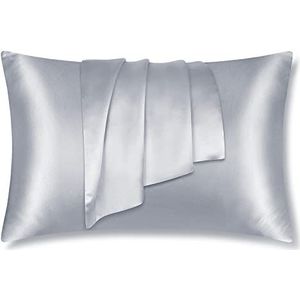 LULUSILK 100 Kussensloop van natuurlijke zijde, pure moerbeizijde, kussensloop voor haar en huid, anti-rimpel, rits, 1 stuk, 16 momme, zijde, zilvergrijs, 40 x 60 cm