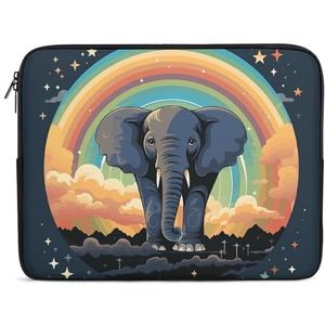 17 inch Laptop Sleeve Bag Een Leuke Olifant Op Een Regenboog Achtergrond Laptop Tas Shockproof Computer Draaghoes Slanke Aktetas Handtas