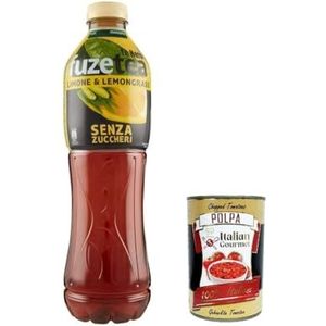 12 x FUZE TEA, zwarte thee zero, citroen met een notitie van Lemongrass Pet 1,25 l zonder suiker, citroen ijsthee suiker vrij + Italiaanse Gourmet Polpa 400 g