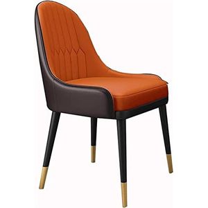 GEIRONV Moderne eetkamer keukenkamer stoelen, woonkamer stoelen gestoffeerde zachte PU lederen zitting massief houten poten zijstoelen Eetstoelen (Color : Orange, Size : 56x51x92cm)