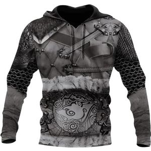 Vintage Viking Heren Armor Hoodie, Middeleeuwse Scandinavische 3D-geprinte Keltische Wolf Tattoo Sportjack met Lange Mouwen, Pagan Harajuku Street Plus Size Cosplay Top(Color:Pullover Hoodie,Size:5XL)