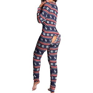 Guiran Damespyjama uit één stuk met diepe V-hals, knoopsluiting, overall, pyjama, turnpakje, jumpsuit, Royal Blauw, L
