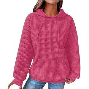 beetleNew Hoodies voor Vrouwen UK Sale Mode Wafel Hooded Sweatshirt voor Vrouwen Winter Dames Casual Losse Warme Knusse Trui met Kangoeroe Pocket, roze (hot pink), XL