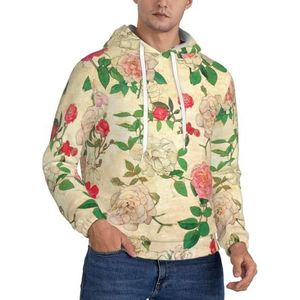 ATTOUD Retro Bloemenprint Heren Hooded Sweatshirt, Lange Mouw Casual Trui Hoodie, Lichtgewicht Hoodie Voor Mannen, Zwart, 4XL