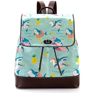 Gepersonaliseerde casual dagrugzak tas voor tiener flamingo zwemmen ring haai schooltassen boekentassen, Meerkleurig, 27x12.3x32cm, Rugzak Rugzakken