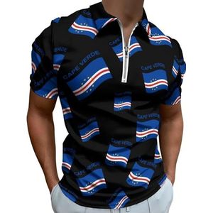 Vlag van Kaapverdië Poloshirts met halve rits voor mannen, slim fit T-shirt met korte mouwen, sneldrogende golftops T-shirts M