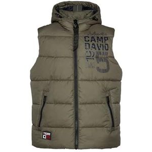 Camp David Gewatteerd vest voor heren met capuchon en rugprint, medium kaki., 3XL