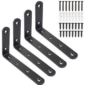 L-vormige Plankbeugels - Zwart - 4 Stuks - Metalen Planksteunen 125 mm x 75 mm