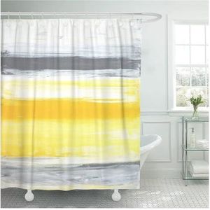 Douchegordijn grijs en geel douchegordijn abstracte grunge-stijl penseelstreken schilderstijl stof badkamer decor waterdicht badscherm (kleur: 6, maat: 150 x 180 cm (l x b x h)
