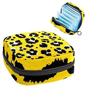 Opbergtas voor maandverband Pads, Menstruatie Cup Pouch, Periode Bag Organizer voor vrouwelijke Pads Tampons, Leopard Print op Geel