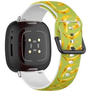 Zachte sportband compatibel met Fitbit Sense/Sense 2 / Versa 4 / Versa 3 (bananen op groene achtergrond), siliconen armband, accessoire