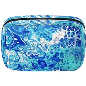 Cosmetische Rits Pouch Make-up Tas Reizen Waterdichte Toiletry Zakken Voor Vrouwen Abstracte Kunst Acryl Blauw Marmeren Textuur, Meerkleurig, 17.5x7x10.5cm/6.9x4.1x2.8in