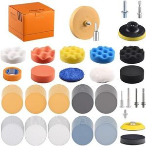 Tshya 3 inch boor, polijstset, buffer slijpen, bevestiging auto hoofd, licht, herstelpads met gum, waterdichte slijpschijven, inclusief 240-5000# totaal 122 stuks