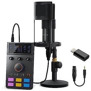 Complete podcastkit, C1-K1 audio-interface met XLR-microfoon for streaming/gaming/podcasting, geluidskaart(C1 For Lightning)