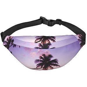 Paarse Kokosboom Print Fanny Pack Heuptas Zak Met Ritssluiting Met Verstelbare Riem Taille Pack Voor Wandelen Running Reizen En Casual, Zwart, One Size, Zwart, Eén maat