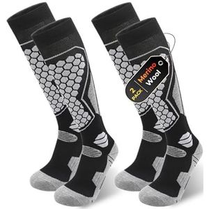 QUPOLPOL Merinowol Skisokken – 2 Paar Thermo Hoge Skisokken voor Heren en Dames, Warm, Ademend en Gevoerde Sokken voor Ski, Snowboard en Winter, Maat EU 39-44