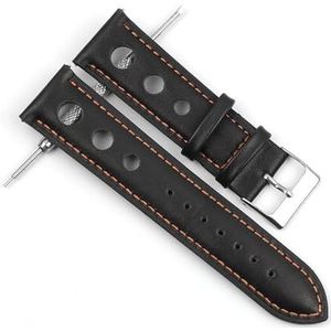 INEOUT Echt Lederen Horlogeband Band 18mm 20mm 22mm 24mm Horlogeband Roestvrij Stalen Gesp For Mannen Vrouwen Horloge Accessoires(Color:Back-Orange Line,Size:24mm)