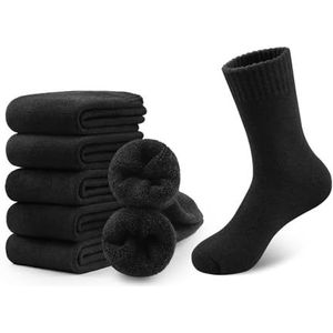 LCKJLJ 5 Paar Wollen Sokken Voor Mannen Dikke Thermische Sokken Warm Winter Outdoor Sport Boot Sokken Ademend Wandelen Sokken Voor Koude, 5 paar zwart, Eén Maat