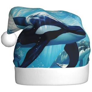 SSIMOO Orka's zwemmen langs pluche kerstmuts voor volwassenen, feestelijke feesthoed, ideaal feestaccessoire voor bijeenkomsten
