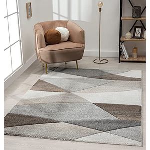the carpet Monde Modern Designer woonkamertapijt, zacht, laagpolig, hoog laag effect, handgemaakte contoursnit, 3D, vintage, golvenpatroon, grijs-beige, 120 x 170 cm