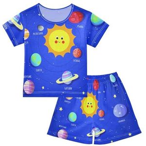 YOUJUNER Kinderpyjama-set Universe Planet Zonnestelsel T-shirt met korte mouwen zomer nachtkleding pyjama lounge wear nachtkleding voor jongens meisjes kinderen, Meerkleurig, 12 jaar