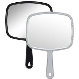 Gladmart Handspiegel, kapper, kapper, handspiegel met handvat (vierkant, zwart en grijs, 18,8 x 26,2 cm), 2 stuks, zwart en grijs