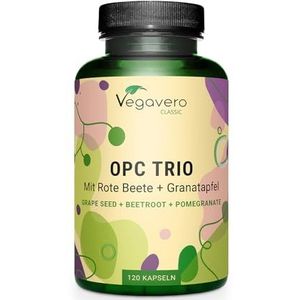 Vegavero OPC-trio | Hooggedoseerd Italiaans druivenpitextract | Met granaatappel- en rode bietextract | Antioxidanten | Veganistisch en zonder toevoegingen | 120 capsules
