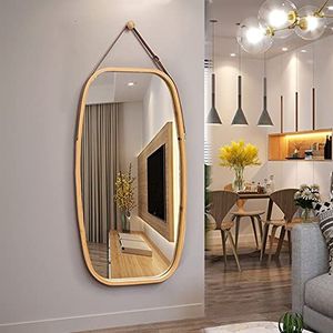 Wandspiegel, frame van bamboe, decoratieve spiegel met verstelbare riem, gangspiegel, natuur, grootte