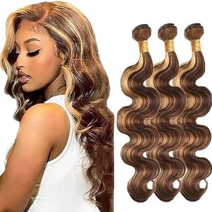 Tuheerst Body Wave Human Hair Bundles P427 Highlight Blonde Real Hair Human Hair Extensions Sew in Hair Extension 3 Bundles Double Weft Remy Hair Low Shedding for Woman 14 14 14 Inch