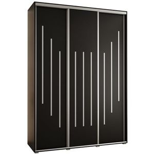 MEBLE KRYSPOL Davos 8 180 Kledingkast met drie schuifdeuren voor slaapkamer - Moderne opbergkast, kledingroede en planken - 235,2x180x60 cm - Zwart Zwart Zilver