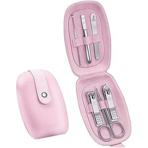 Manicure Set 6-delige manicureset for dames meisjes, nagelknipperset, roestvrijstalen nagelknipgereedschap, draagbare reisverzorgingsset met stijlvolle lederen tas Nagelknipper (Color : Pink)