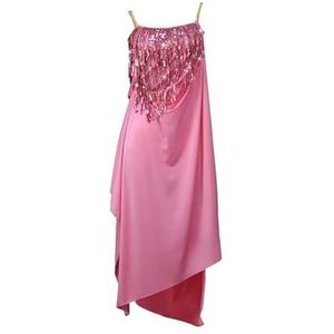 Yhwacyznm Latin Dansjurk met Bretels voor Volwassenen Cha Cha wedstrijdkostuums met Pailletten en Kwastjes voor Dames Danskleding voor Rumba en Samba Glad Zacht Rugloze Tango Dansrok,Roze,L