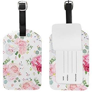 Jeansame Bagage Tag Koffer Label Gepersonaliseerde Lederen Reizen Bagage Tag Rose Pioen Polka Dots Roze Groen