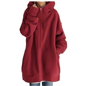 Dames 2023 herfst winter effen hoodies met lange mouwen, casual mode sweatshirt, capuchon met rits en zakken 06,3XL