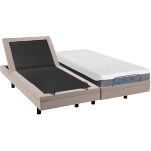 Vente-unique - Elektrisch decoratief bed + matras met vormgeheugen - 2 x 90 x 200 cm - Stof - Beige - MENASINA van DREAMEA