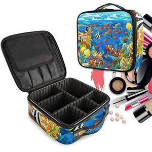 Kleurrijke blauwe zeevissen make-up tas toilettas rits make-up make-up tas organizer zakje voor gratis compartiment vrouwen meisjes