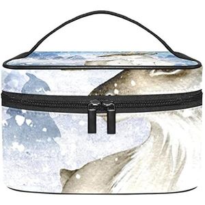 Herten in sneeuw make-up organizer tas, reismake-up tas organizer case draagbare cosmetische tas voor vrouwen en meisjes toiletartikelen, Meerkleurig, 22.5x15x13.8cm/8.9x5.9x5.4in
